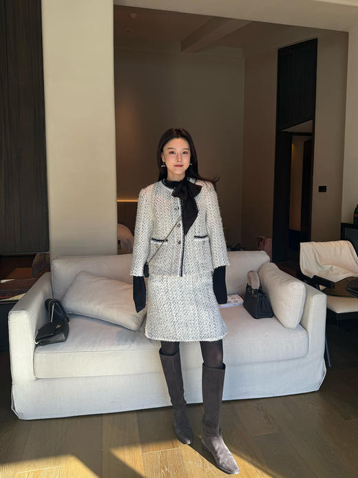 DUO智仙生 黑标 煎盐叠雪 白色粗花呢外套和背带连衣裙 商品图4