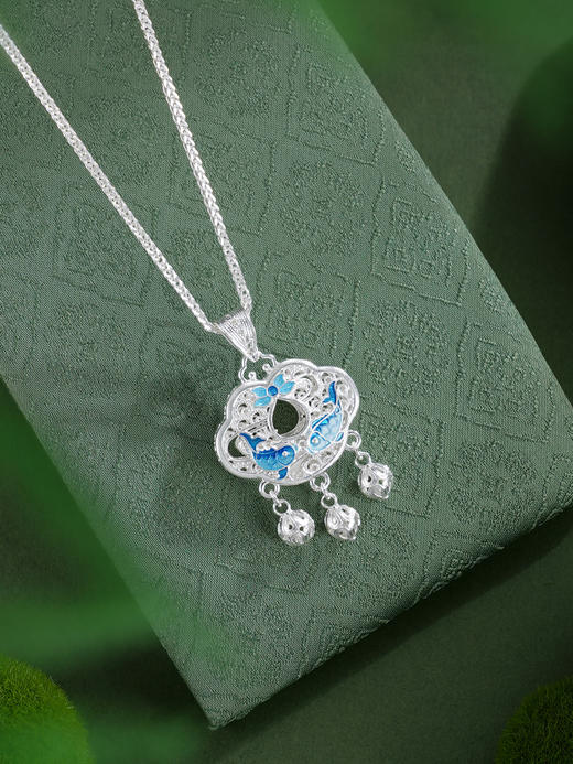 子佩集【莲欢鱼悦】银S990套链【MXTL035】双面花丝锁珐琅彩双鱼莲花荷花项链2511 商品图6