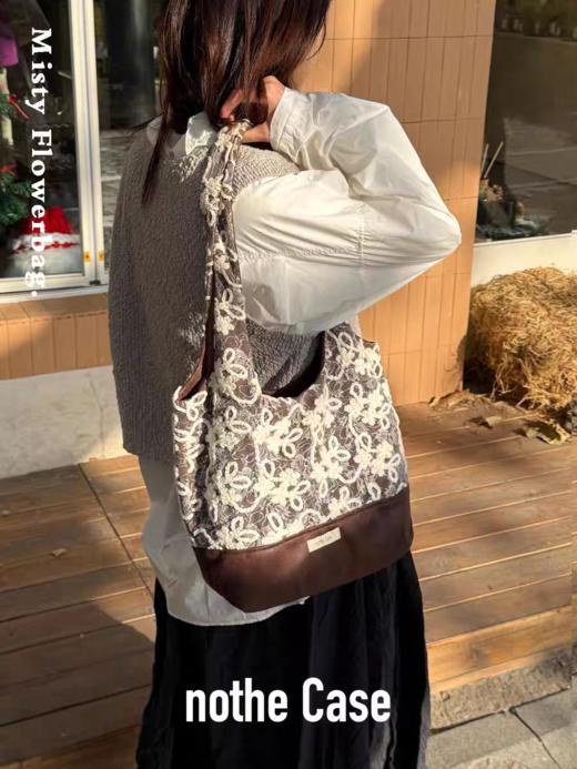 nothe Case布然/NC251101/「璃雾霜花」大容量麂皮拼接单肩包 双面 商品图0