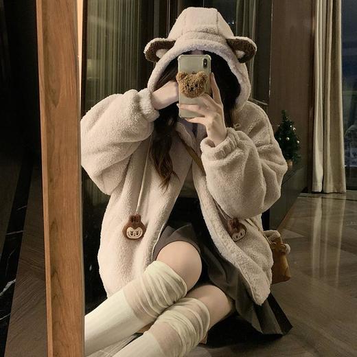 【GZ】无忧购可爱刺绣小熊耳朵羊羔毛夹棉外套女6636# 商品图4