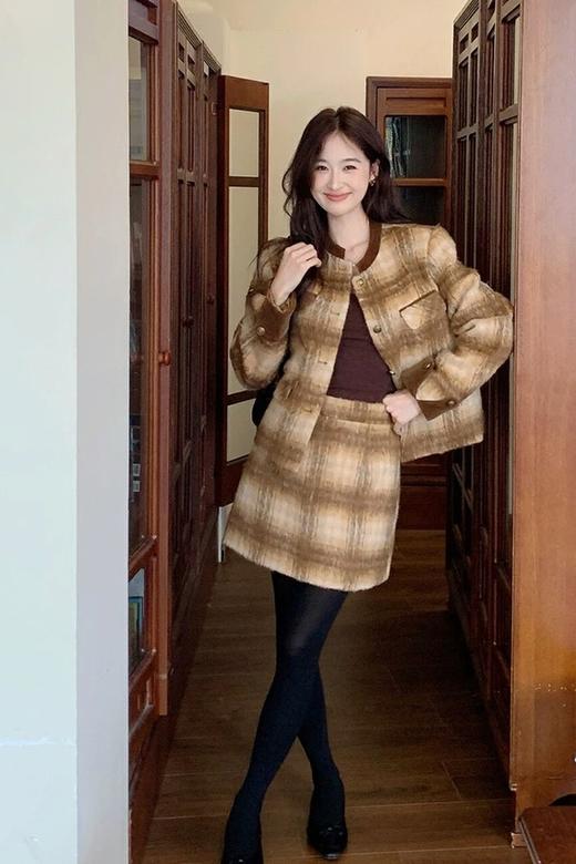 amadella 撞色小香风格纹毛呢半裙套装 21643 商品图0