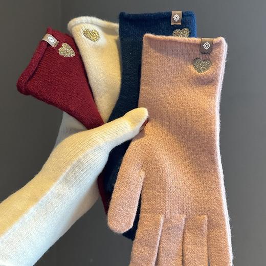 韩国订单！5.3%羊毛针织毛线手套女冬季保暖高级感复古爱心可触屏手套！ 商品图3