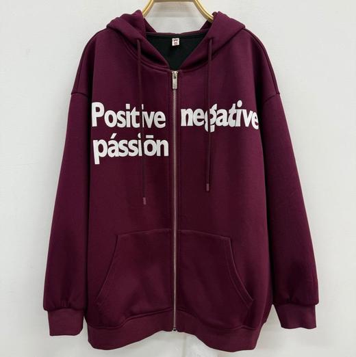 ZC连帽拉链撞色字母加绒卫衣外套51030（紫）冬季254030280321 商品图1