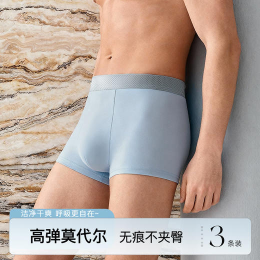 官网399！三条装安家50S莫代尔舒适无痕高弹男士内裤 透气干爽四角裤底裤三条装平角裤 商品图0