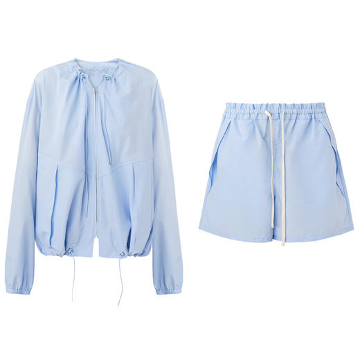 SELFWHO高支棉混纺荷叶边抽绳拉链外套女2026春季新款轻户外上衣 商品图4