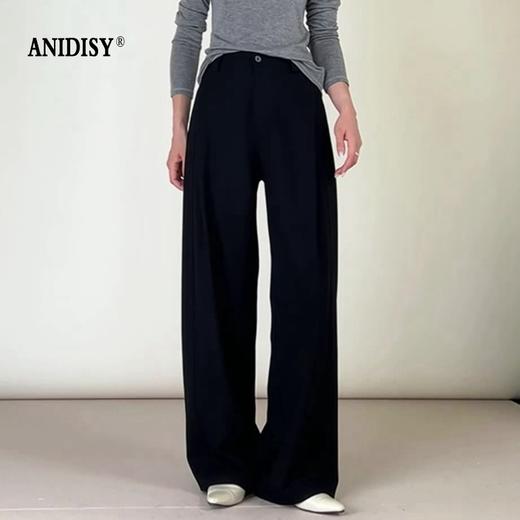 春装时尚高腰拉链后松紧腰褶皱垂感阔腿休闲裤 商品图3