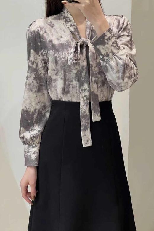 Le Malene 高级墨染气质印花蝴蝶结衬衫 21642 商品图3