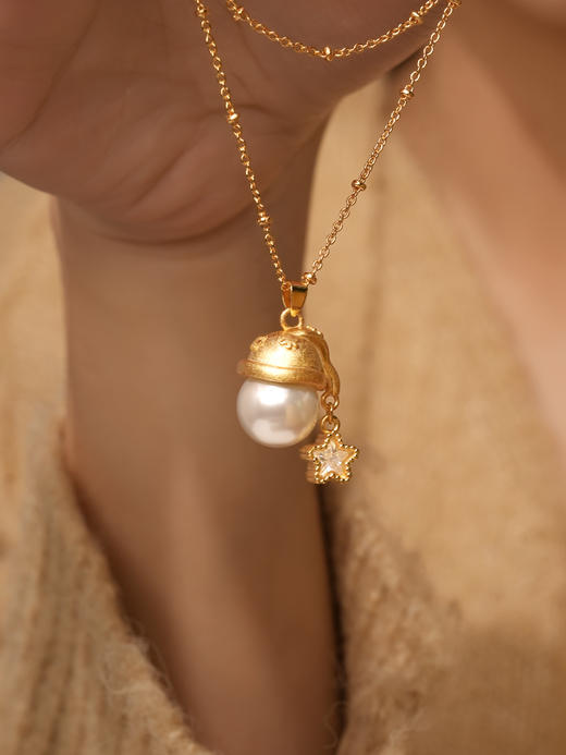 小众原单ninina圣诞珍珠小金帽许愿幸运项链毛衣链 商品图12