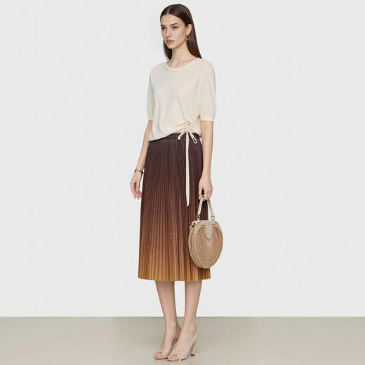 EITIE爱特爱冬季新款时尚通勤气质百搭紫色渐变过膝百褶半身裙8006701 商品图9