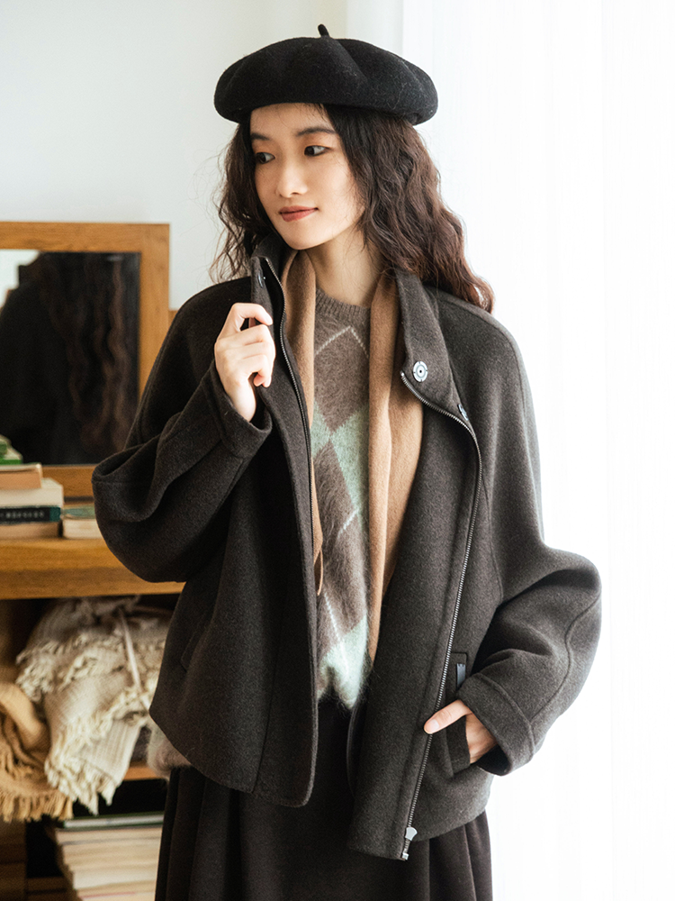 高段位通勤 天然90支高支绵羊毛双面呢茧型外套FCF3OVC121