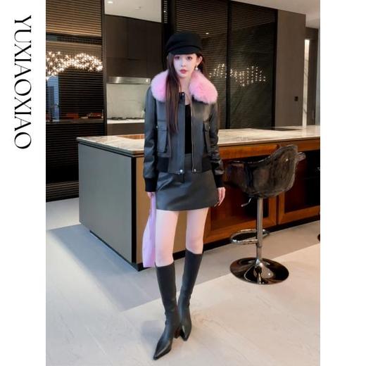 余潇潇【瑰丽主宰】90白鹅绒可拆撞色狐狸毛领绵羊皮皮衣羽绒服保暖 商品图3