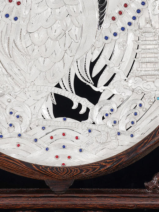 子佩集S999银手工银花丝【云影灵踪仙鹤花丝嵌宝盘】双面旋转台屏【HSTP】大师工坊原创设计2511 商品图9