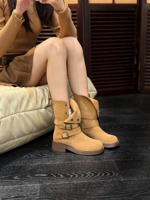 JEHURFIE/纪华菲两穿！复古绒面皮带扣厚底堆堆西部靴 商品图4