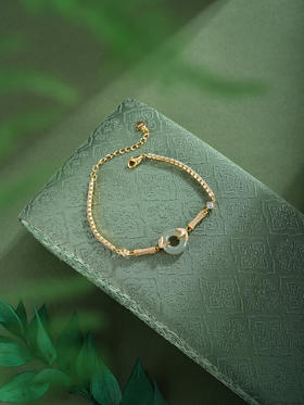 子佩集【竹福绵长】银S925手链【SL11955】竹节平安扣镀金竹叶晴水青玉古法银2511