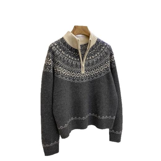 第一名推荐！吃土都要收！2025费尔岛复古双色提花半拉链加厚毛衣女款！ 商品图4