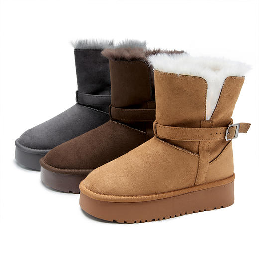 西遇厚底可翻领雪地靴女新款冬季加绒短靴子女毛毛保暖棉鞋K2457343 商品图4