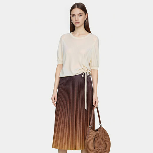 EITIE爱特爱冬季新款时尚通勤气质百搭紫色渐变过膝百褶半身裙8006701 商品图6