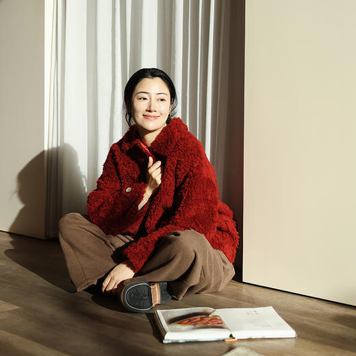 绽放875朵/纯羊毛宽松翻领羊羔毛外套一手长松弛感毛呢外套中长款 商品图3