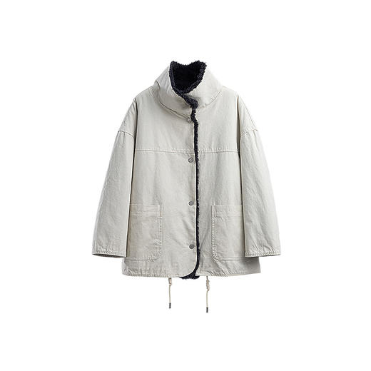 绽放882朵/双面穿撞色工装羊羔毛外套短外套派克服冬季新款厚外套 商品图4