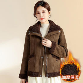 QYM CS25D142时尚妈妈装翻领麂皮绒加绒外套宽松皮毛一体开衫