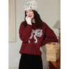 鹿向南「圣诞前奏」红色圣诞蝴蝶结毛衣女秋冬慵懒风长袖圆领上衣 商品缩略图0