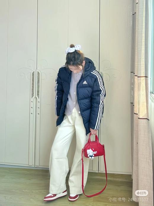 三条杠经典款连帽纯色男女羽绒服 商品图2