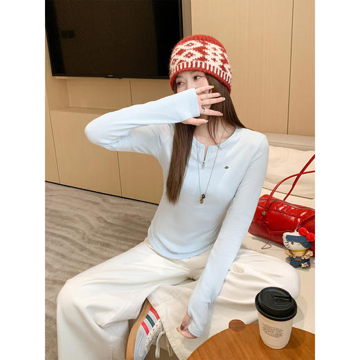 <曾小咸推荐> 现货秒杀！微信超特价！半拉链蓝色t恤修身打底衫 日常139.99 立减70 秒杀69.99！ 商品图1
