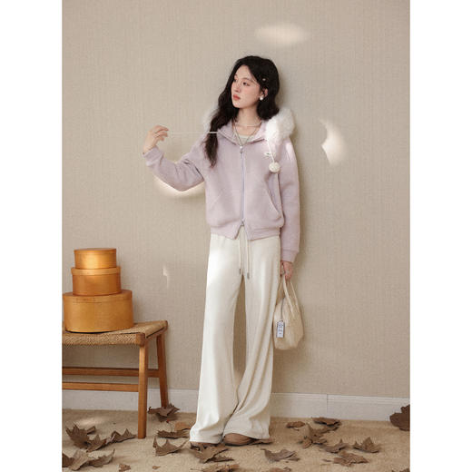 鹿向南「紫雾缱绒」浅紫色连帽卫衣外套女秋冬新款小个子开衫上衣 商品图2