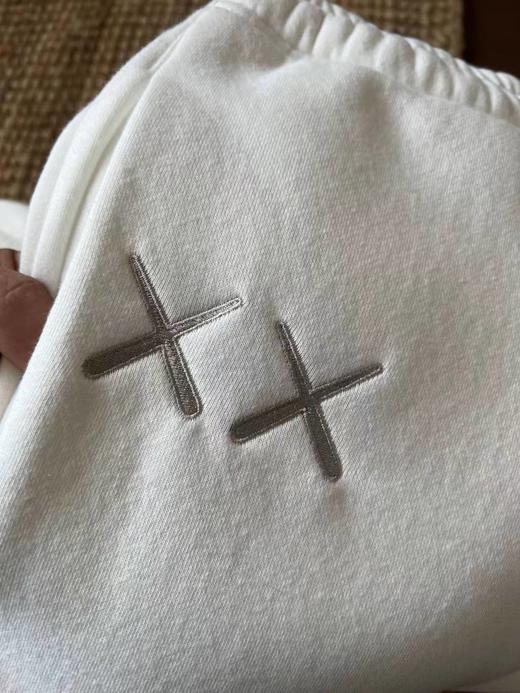 D120432联名款刺绣logo白色拉绒卫裤男女同款 商品图2