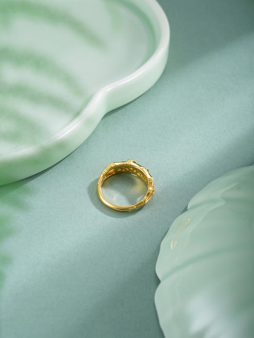 子佩集【竹福安好】银S925戒指【JZ07290】镀金竹节青玉古法银2511 商品图4