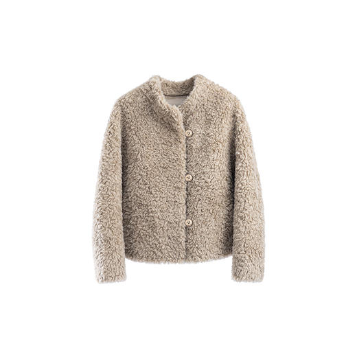 特绽放878朵/纯羊毛外套女宽松小v领羊羔毛厚外套小个子短款上衣 商品图4