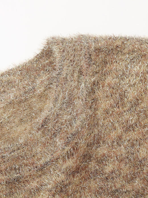 秋冬金葱混纺燕麦色圆领宽松毛衣 慵懒风肌理感亮丝针织套头上衣 商品图2