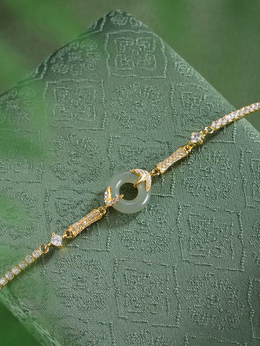 子佩集【竹福绵长】银S925手链【SL11955】竹节平安扣镀金竹叶晴水青玉古法银2511 商品图6