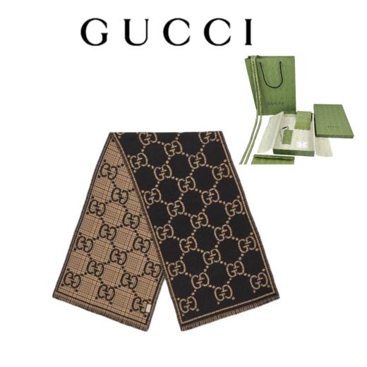 【双12特惠】【送礼盒礼袋】Gucci古驰爆款围巾披肩 格纹GG女士男士羊毛双面围巾 商品图0