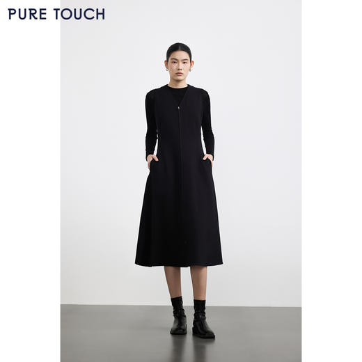 商场同款PURE TOUCH女装 25秋冬新款V领收腰连衣裙时髦伞摆茶歇裙 商品图3