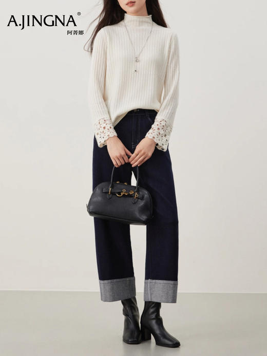 【镂空袖口】阿菁娜冬季新款手工钩花羊毛衫云感肌理自然卷边设计立体镂空袖口F30D302012 商品图7