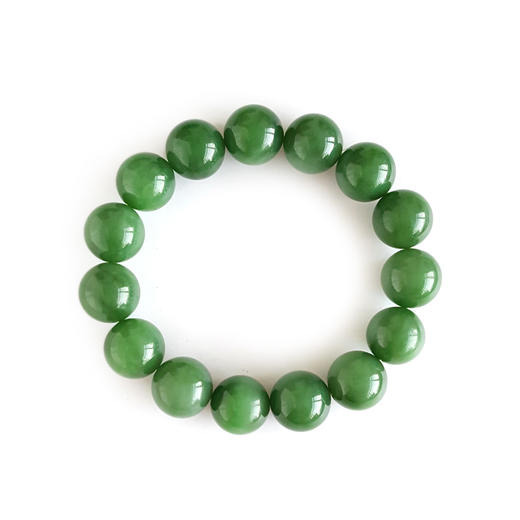 【天然正品】天然细腻菠菜绿无黑点约14.0MM碧玉圆珠手串14.0MM（皆取最大值）中性 251125NJS27 商品图0