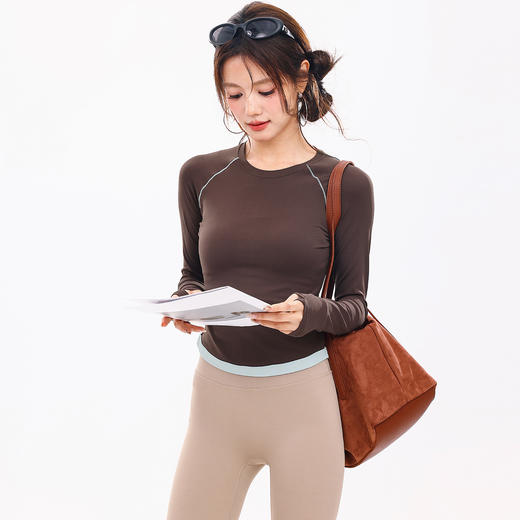 跃牌【禅语梵心】抗菌休闲运动长袖撞色收腰修身透气瑜伽T恤CX5734 商品图1