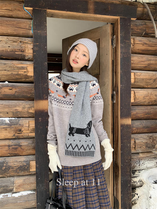 【觅瑾双面针织腊肠狗围巾】韩系温柔感➕英伦复古感 软糯亲肤 简约百搭 商品图8