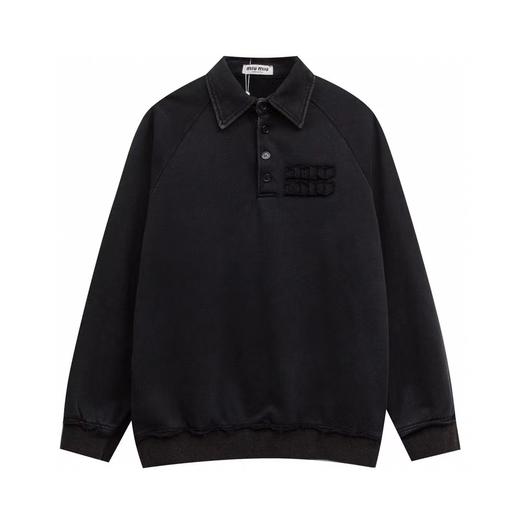 D120416新款炒色洗水毛边男女情侣款休闲翻领卫衣 商品图3