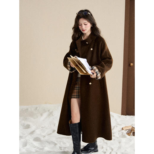 鹿向南「温暖壁炉」咖色长款毛呢外套冬季新款氛围感外搭呢大衣女 商品图1