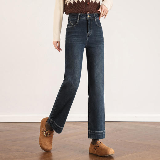 「自」全新升级【铂金会员174/天猫229/差价55】(14301)洛诗琳气质加绒牛仔裤2025冬季新款高腰显瘦九分直筒裤女 商品图1