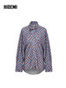 HIDEMI 经典几何印花丝巾绑带式大廓形极简宽松缎面衬衫 商品缩略图0