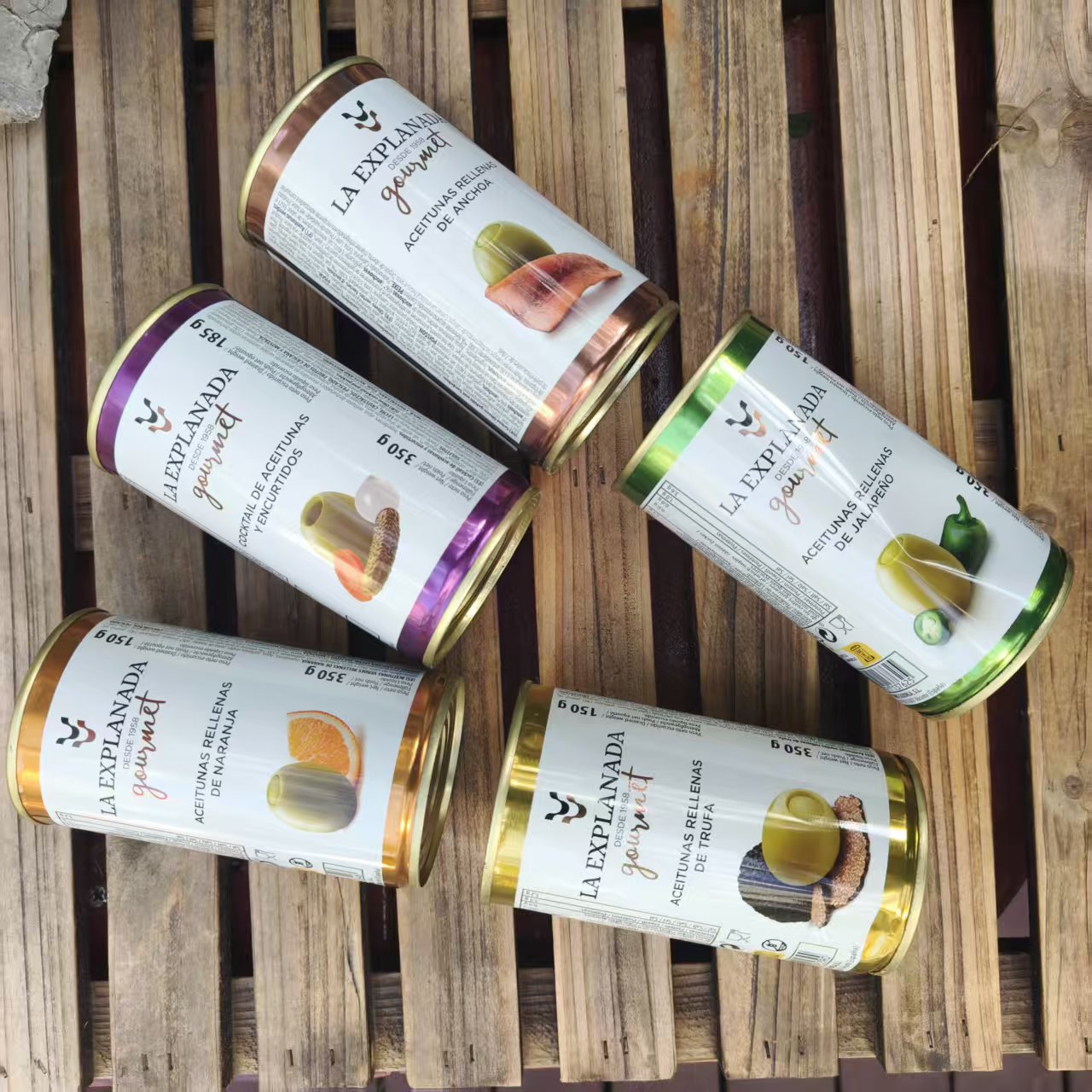 【甜久荟 ~经典美食 西班牙青橄榄】来自西班牙知名品牌LA EXPLANADA 的五种口味的西班牙罐头橄榄 低盐低酸低热量  适配葡萄酒 零食冷餐 除了别有风味有益身体 富含维生素和油酸防止心血管疾病