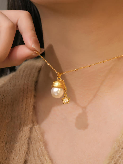 小众原单ninina圣诞珍珠小金帽许愿幸运项链毛衣链 商品图11