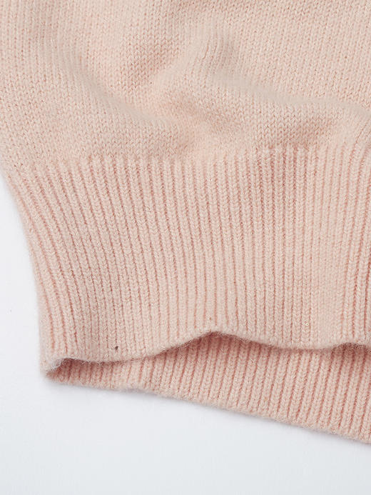 粉杏色假两件 V 领针织衫 露背镂空拼接宽松短款上衣 温柔甜系秋冬叠穿毛衣 商品图4