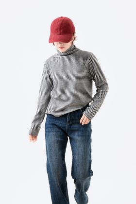 高领条纹德绒打底衫