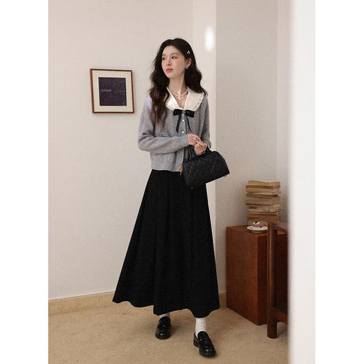 鹿向南「雾屿白铃」灰色假两件长袖毛衣秋冬季时尚开衫针织上衣女 商品图1