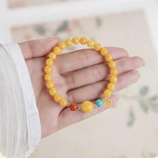 岸纾 吉祥如意天然蜜蜡南红精品手串 商品图2