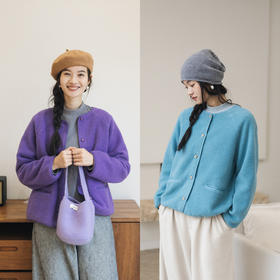 绽放805朵/朝暮摇粒绒外套·棉混纺圆领开襟长袖卫衣新款开衫女